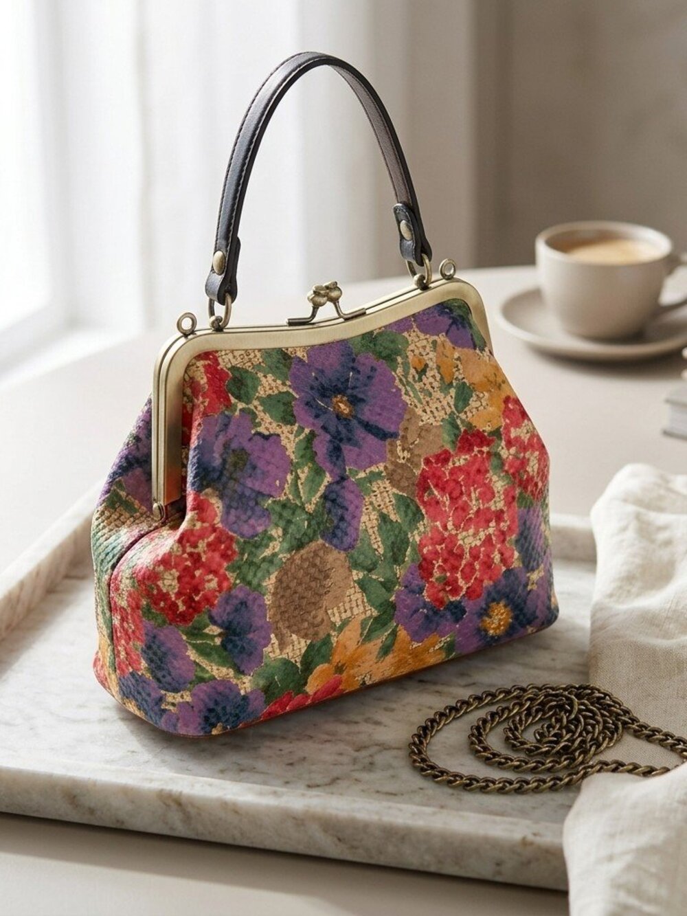 Patricia Nash Vintage Floral Frame Bag- Hand painted woven leather Hyrandgeas